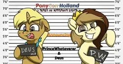 Size: 1200x628 | Tagged: safe, derpibooru import, oc, barbie mugshot meme, duo, image, jpeg, meme, mugshot, ponycon holland