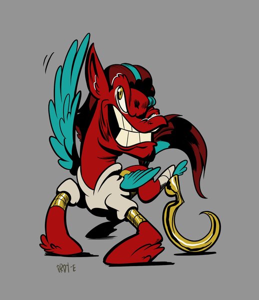 Size: 1771x2048 | Tagged: safe, artist:brdte, derpibooru import, oc, unofficial characters only, pegasus, pony, amputee, gray background, gritted teeth, hook, image, jpeg, one wing out, pirate, ponysona, prosthetic leg, prosthetic limb, prosthetics, simple background, solo, teeth, winged hooves, wings