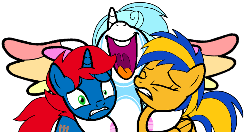 Size: 969x526 | Tagged: safe, artist:noikincade67, derpibooru import, oc, oc:flare spark, oc:jemima sparkle, oc:train track, unofficial characters only, alicorn, pegasus, pony, unicorn, eyes closed, group hug, hug, image, open mouth, png, simple background, smiling, spread wings, transparent background, wings