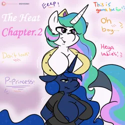 Size: 1920x1920 | Tagged: suggestive, artist:theinspiredsphynx, derpibooru import, princess celestia, princess luna, anthro, areola, areola slip, arm behind back, audience, audience reaction, bent over, big breasts, boobhat, breasts, busty princess celestia, busty princess luna, cleavage, clothes, curvy, fanfic art, female, floppy ears, hourglass figure, image, jewelry, kneeling, long mane, long tail, luna is not amused, nudity, patreon, patreon logo, patreon reward, png, regalia, royal sisters, shirt, shorts, siblings, sisters, smiling, smirk, spherical breasts, standing, t-shirt, tail, teasing, thighs, thunder thighs, tight clothing, unamused, wardrobe malfunction, wavy mouth, wide hips