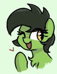 Size: 190x247 | Tagged: safe, artist:plunger, oc, oc:anonfilly, unofficial characters only, pony, chest fluff, female, filly, green background, image, one eye closed, picture for breezies, png, raised hoof, simple background, solo, wink
