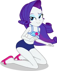 Size: 3203x4017 | Tagged: safe, alternate version, artist:dustinwatsongkx, derpibooru import, rarity, human, equestria girls, accessory swap, bare shoulders, bikini, clothes, clothes swap, female, high res, image, one-piece swimsuit, png, sandals, sci-twi swimsuit, shadow, show accurate, simple background, sleeveless, smiling, solo, swimsuit, swimsuit swap, transparent background