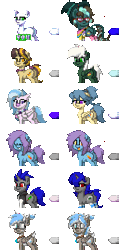 Size: 256x540 | Tagged: suggestive, derpibooru import, silverstream, oc, oc:enigan, oc:golden trim, oc:hone chaser, oc:icy cutlass, oc:ray, oc:second wind, oc:summer breeze, deer, earth pony, hippogriff, pegasus, pony, unicorn, pony town, animated, base, blushing, butt, clothes, dock, female, funny, gif, glasses, hat, heart, hoodie, image, male, mare, multiple characters, pixel art, rule 63, simple background, slap, smug, socks, spanking, stallion, surprised, tail, tail aside, text, transparent background