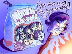 Size: 3200x2400 | Tagged: safe, artist:br0via, derpibooru import, rarity, pony, fire, food, image, marshmallow, png, rarity is a marshmallow, solo