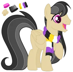 Size: 1005x989 | Tagged: safe, artist:monochrome-sunsets, derpibooru import, oc, pegasus, pony, clothes, image, magical lesbian spawn, male, offspring, parent:daring do, parent:octavia melody, png, scarf, solo, stallion