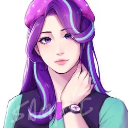 Size: 1870x1870 | Tagged: safe, artist:xiaowu07, derpibooru import, starlight glimmer, human, equestria girls, commission, female, human coloration, image, looking at you, png, sample, simple background, solo, white background