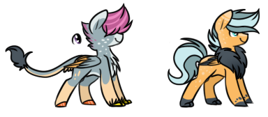Size: 384x168 | Tagged: safe, artist:pikadopts, derpibooru import, gryphon, pegasus, pony, 2016, ambiguous gender, duo, hair over eyes, image, interspecies offspring, magical lesbian spawn, offspring, parent:gabby, parent:scootaloo, parents:gabbyloo, png, simple background, smiling, transparent background