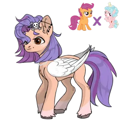 Size: 1080x1080 | Tagged: safe, artist:misty-periwinkle, derpibooru import, cozy glow, scootaloo, oc, pegasus, pony, 2022, ear piercing, hairclip, image, magical lesbian spawn, offspring, parent:cozy glow, parent:scootaloo, parents:cozyloo, piercing, png, simple background, skull, transparent background