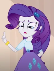 Size: 300x397 | Tagged: safe, derpibooru import, screencap, rarity, equestria girls, equestria girls series, hamstocalypse now, rainbow rocks, belt, bracelet, clothes, cutie mark, cutie mark on clothes, eyeshadow, female, finger, hairpin, hand behind back, image, jewelry, makeup, open mouth, png, shifty eyes, shirt, skirt, talking