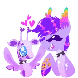 Size: 1000x1000 | Tagged: safe, artist:sugvr_alien, derpibooru import, oc, oc:sugar berry, oc:ultra violet, unofficial characters only, pony, duo, image, png, ponysona, simple background, white background