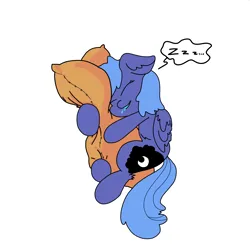 Size: 3508x3508 | Tagged: safe, artist:ponny, derpibooru import, princess luna, alicorn, pony, colored, drool, female, filly, foal, hug, image, pillow, pillow hug, png, simple background, sleeping, solo, speech bubble, text, white background, woona, younger