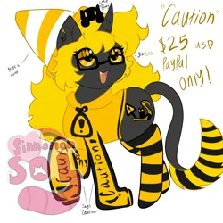 Size: 2048x2048 | Tagged: safe, artist:sinnamonsol, derpibooru import, oc, classical unicorn, pony, unicorn, adoptable, black cat, clothes, cloven hooves, curved horn, female, horn, image, leonine tail, mare, png, socks, solo, striped socks, traffic cone, unshorn fetlocks, yellow eyes