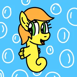 Size: 1280x1280 | Tagged: safe, artist:danielthebrony57, derpibooru import, oc, oc:sunny splash, unofficial characters only, pony, sea pony, baby sea pony, bubble, cheerful, cute, diasplashes, female, filly, foal, g4, happy, image, ocbetes, ocean, open mouth, open smile, png, smiling, solo, underwater, water