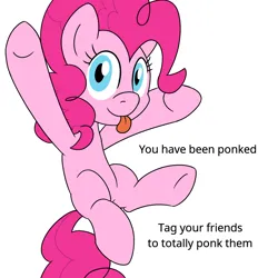 Size: 900x900 | Tagged: safe, artist:unitxxvii, derpibooru import, pinkie pie, earth pony, pony, image, looking at you, missing cutie mark, png, ponk, simple background, smiling, smiling at you, solo, tongue out, underhoof, white background