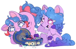 Size: 4867x3175 | Tagged: safe, artist:cutepencilcase, derpibooru import, buttons (g1), izzy moonbow, pony, unicorn, g1, g5, duo, generation leap, image, png, simple background, transparent background