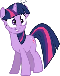 Size: 2000x2543 | Tagged: safe, artist:shutterflyyay, derpibooru import, twilight sparkle, pony, unicorn, bags under eyes, female, image, mare, png, shrunken pupils, simple background, smiling, solo, stray strand, transparent background, unicorn twilight, vector