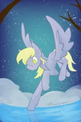 Size: 1138x1713 | Tagged: safe, artist:destiny_manticor, derpibooru import, derpy hooves, pegasus, pony, background, blue, female, flying, ice, image, looking at something, png, snow, snowflake, solo, wings