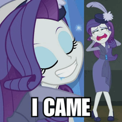 Size: 1024x1024 | Tagged: suggestive, derpibooru import, edit, edited edit, edited screencap, machine learning assisted, screencap, rarity, human, equestria girls, equestria girls series, rarity investigates: the case of the bedazzled boot, ai content, ambasing, amethyst, animated, caption, cropped, dreamybull, drool, female, gem, i came, image, image macro, implied orgasm, meme, rarity investigates (eqg): applejack, rvc, sound only, text, webm