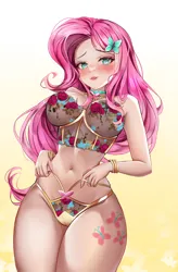 Size: 1920x2933 | Tagged: suggestive, artist:rinko-san, derpibooru import, fluttershy, human, breasts, bustier, busty fluttershy, cameltoe, choker, clothes, cutie mark accessory, cutie mark hair accessory, cutie mark on human, female, floral print, hair accessory, heart, heart eyes, humanized, image, lingerie, png, see-through, solo, solo female, standing, wingding eyes