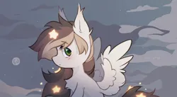 Size: 6126x3368 | Tagged: safe, artist:monphys, derpibooru import, oc, pegasus, cloud, image, png, shy, sky, solo, stars