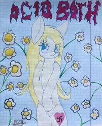 Size: 2445x3045 | Tagged: safe, artist:brokencircuitoflove, oc, oc:aryanne, pony, acid, art pony, aryan, aryan pony, clothes, image, jpeg, mlpol, nazipone, partial nudity, topless