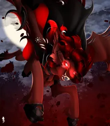 Size: 2256x2563 | Tagged: safe, artist:taiga-blackfield, derpibooru import, oc, oc:empyra, unofficial characters only, bat pony, fanfic:iron hearts, amulet, bat pony oc, bat wings, cape, chaos star, clothes, fangs, female, image, jewelry, jpeg, moonlight, night, red eyes, sharp teeth, solo, solo female, teeth, wings