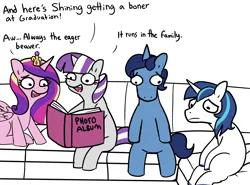 Size: 6072x4500 | Tagged: suggestive, artist:tjpones, derpibooru import, night light, princess cadance, shining armor, twilight velvet, alicorn, pony, unicorn, book, couch, depressed, dialogue, female, frown, image, implied erection, male, mare, open mouth, photo album, png, simple background, sitting, stallion, white background