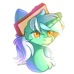 Size: 1800x1800 | Tagged: safe, artist:yuris, derpibooru import, lyra heartstrings, pony, unicorn, bust, caption, ears up, image, image macro, png, portrait, reaction image, simple background, solo, text, white background