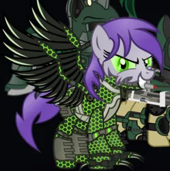 Size: 903x906 | Tagged: safe, artist:vector-brony, derpibooru import, oc, oc:dawn (project horizons), pegasus, pony, fallout equestria, fallout equestria: project horizons, augmented, cognitum, evil grin, fanfic art, female, glow, glowing eyes, green eyes, grin, honeycomb (structure), image, jpeg, mare, smiling, the harbringers