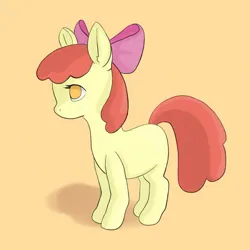 Size: 1217x1217 | Tagged: safe, artist:jin_joks, derpibooru import, apple bloom, earth pony, pony, female, filly, foal, image, jpeg, orange background, simple background, solo