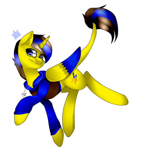 Size: 1024x1054 | Tagged: safe, artist:oniiponii, derpibooru import, oc, unofficial characters only, alicorn, pony, alicorn oc, clothes, colored wings, glasses, hoodie, horn, image, jewelry, leonine tail, male, necklace, png, simple background, smiling, solo, stallion, tail, transparent background, two toned wings, wings