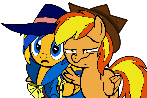 Size: 600x402 | Tagged: safe, artist:noikincade67, derpibooru import, oc, oc:firey ratchet, oc:flare spark, unofficial characters only, pegasus, clothes, detective, fedora, female, hat, image, male, png, simple background, smiling, smug, transparent background, trenchcoat