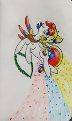 Size: 1217x2048 | Tagged: safe, artist:mintytreble, derpibooru import, oc, oc:camila, ponified, pegasus, pony, colombia, colored wings, colored wingtips, female, flag, image, jpeg, nation ponies, simple background, traditional art, white background, wings