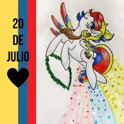 Size: 1080x1080 | Tagged: safe, artist:mintytreble, derpibooru import, ponified, pegasus, pony, colombia, colored wings, colored wingtips, female, flag, image, independence day, jpeg, nation ponies, spanish, traditional art, wings