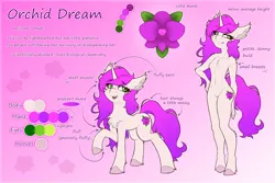 Size: 6000x4000 | Tagged: safe, alternate version, artist:shad0w-galaxy, derpibooru import, oc, oc:orchid dream, unofficial characters only, anthro, pony, unguligrade anthro, unicorn, absurd resolution, barbie doll anatomy, belly button, breasts, cheek fluff, chest fluff, closed mouth, colored hooves, commission, cute, cute little fangs, cutie mark, ear fluff, elbow fluff, fangs, featureless breasts, featureless crotch, female, fluffy, gradient background, green eyes, hand on hip, hooves, image, leg fluff, lidded eyes, mare, open mouth, png, raised hoof, reference sheet, shoulder fluff, skinny, small breasts, smiling, standing, tail, text, unshorn fetlocks