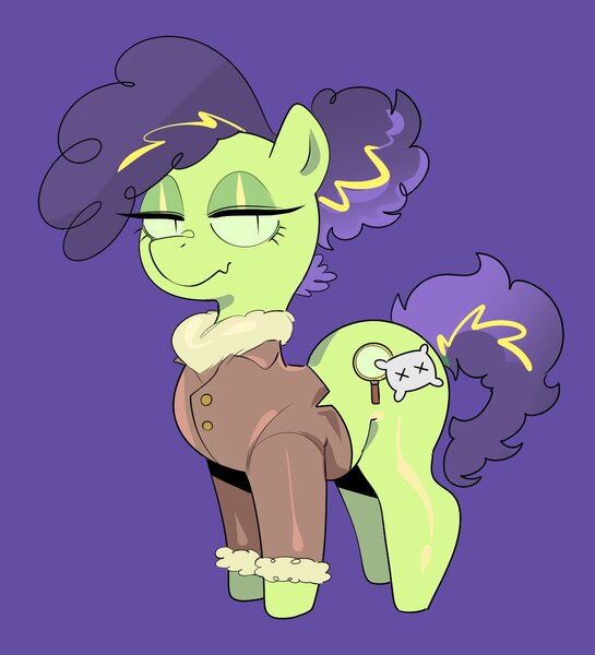 Size: 1035x1140 | Tagged: safe, artist:kubasama, derpibooru import, oc, oc:opal, unofficial characters only, earth pony, pony, clothes, coat, earth pony oc, eyeshadow, female, image, jpeg, looking at you, makeup, mare, slit pupils, solo, tooth