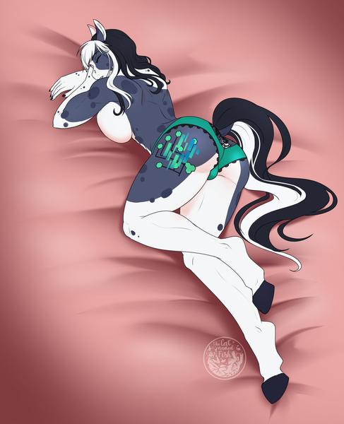Size: 2550x3144 | Tagged: questionable, artist:askbubblelee, derpibooru import, oc, oc:clarabelle meadow, unofficial characters only, anthro, earth pony, pony, unguligrade anthro, abs, anthro oc, ass, bed, big breasts, breasts, busty oc, butt, clothes, commission, earth pony oc, female, image, mare, muscles, muscular female, nap, panties, partial nudity, png, sleeping, topless, underwear