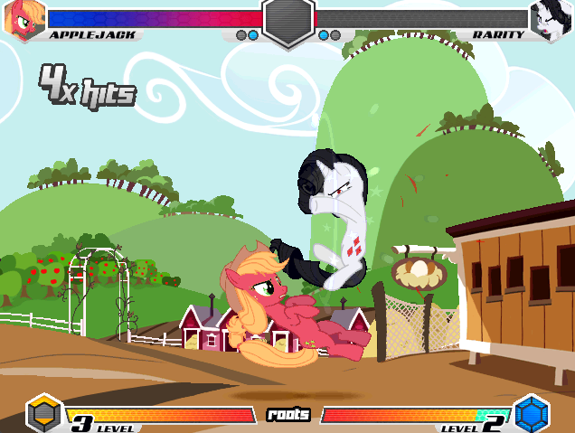 Size: 636x479 | Tagged: safe, derpibooru import, applejack, big macintosh, rarity, earth pony, unicorn, fighting is magic, dracularity, image, palette swap, png, recolor, roots, roots edition, sweet apple acres