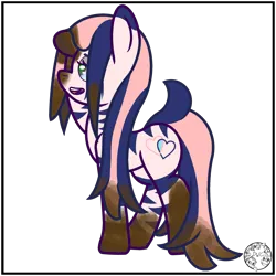 Size: 2000x2000 | Tagged: safe, artist:dice-warwick, derpibooru import, oc, oc:pecan harvester, unofficial characters only, hybrid, original species, pony, zony, fallout equestria, dirty, female, glow, glowing eyes, hair over one eye, image, mud, muddy, png, simple background, solo, stripes, tail, transparent background, waste pony