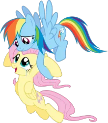 Size: 3448x3924 | Tagged: safe, artist:shutterflyyay, derpibooru import, fluttershy, rainbow dash, pegasus, pony, carrying, crying, duo, female, flutterdash, flying, image, lesbian, mare, png, shipping, simple background, tears of joy, transparent background, vector