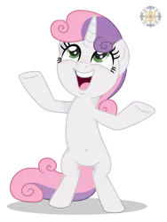 Size: 3000x4000 | Tagged: safe, artist:r4hucksake, derpibooru import, sweetie belle, pony, unicorn, belly button, bipedal, blushing, female, filly, foal, happy, image, open mouth, open smile, png, simple background, smiling, solo, transparent background