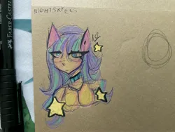 Size: 4032x3024 | Tagged: safe, artist:nightskyees, derpibooru import, starlight glimmer, human, equestria girls, breasts, choker, clothes, colored, colorful, hair, humanized, image, jpeg, signature, solo, stars, vibrant