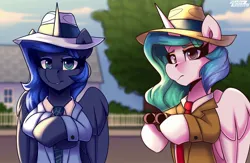 Size: 2300x1500 | Tagged: safe, artist:shadowreindeer, derpibooru import, princess celestia, princess luna, alicorn, crossover, image, joebarbaro, jpeg, mafia, mafia 2, vitoscalleta