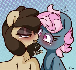 Size: 2048x1897 | Tagged: safe, artist:lou, derpibooru import, oc, oc:juicy dream, oc:louvely, earth pony, pony, earth pony oc, female, image, jpeg, kissing, lesbian, making out, mare