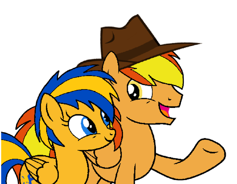 Size: 1000x774 | Tagged: safe, artist:muhammad yunus, derpibooru import, oc, oc:firey ratchet, oc:flare spark, unofficial characters only, pegasus, pony, fedora, female, hat, image, male, png, simple background, smiling, transparent background