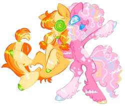 Size: 1252x1067 | Tagged: safe, artist:webkinzworldz, derpibooru import, applejack, pinkie pie, earth pony, pony, alternate color palette, alternate design, alternate hairstyle, duo, image, missing accessory, missing hat, png, simple background, transparent background