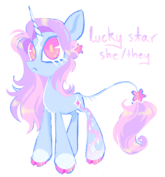 Size: 1844x1972 | Tagged: safe, artist:webkinzworldz, derpibooru import, oc, oc:lucky star, unofficial characters only, pony, unicorn, horn, image, leonine tail, magical lesbian spawn, name, offspring, parent:trixie, parent:twilight sparkle, parents:twixie, png, pronouns, simple background, solo, tail, unicorn oc, white background