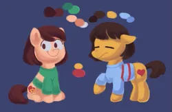 Size: 601x393 | Tagged: safe, artist:superkirbylover, derpibooru import, ponified, pony, chara, clothes, color palette, duo, frisk, image, png, raised hoof, sitting, sweater, undertale