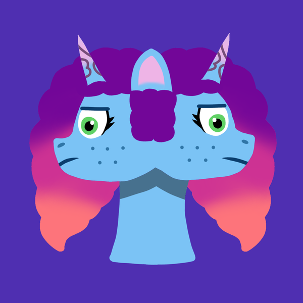 Size: 1234x1234 | Tagged: safe, artist:iarmista, derpibooru import, pony, unicorn, g5, female, freckles, horn, image, janus, mare, misty brightdawn, multiple heads, neck, png, purple background, rebirth misty, simple background, solo, solo female, two heads