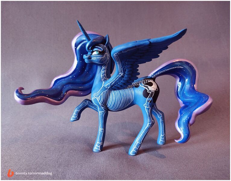 Size: 2020x1583 | Tagged: safe, artist:alexcroft1991, derpibooru import, princess luna, alicorn, pony, body art, commissioner:shaddar, craft, female, figurine, freckles, image, jpeg, lidded eyes, mare, solo, spread wings, wings